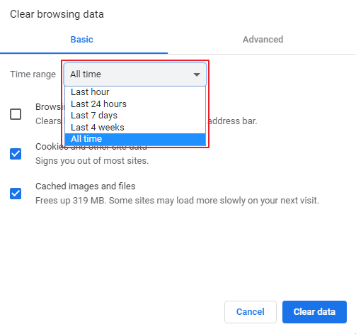 Google Chrome - Clear browsing data