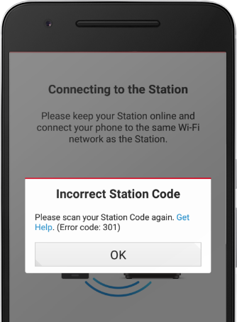 Incorrect Station Code. Please scan your Station Code again.