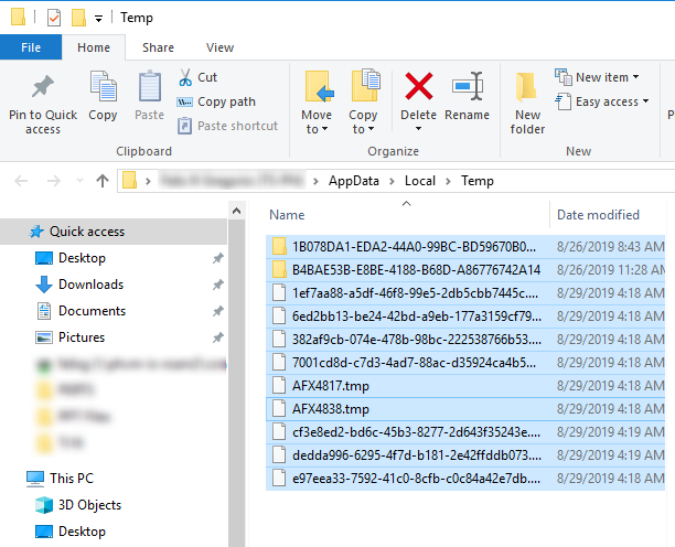 delete temporary files in Windows