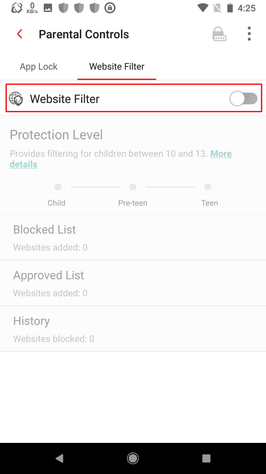 Parental Control - Enable Website Filter