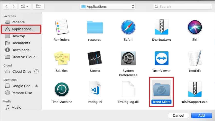 Find Trend Micro in Applications Folder