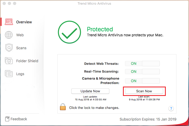 Scan Now in Antivirus for Mac