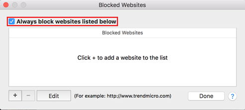Always block websites listed below