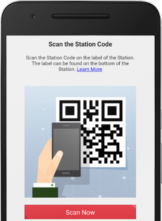 Scan the Station Code on the label of the Station. The label can be found on the bottom of the Station.