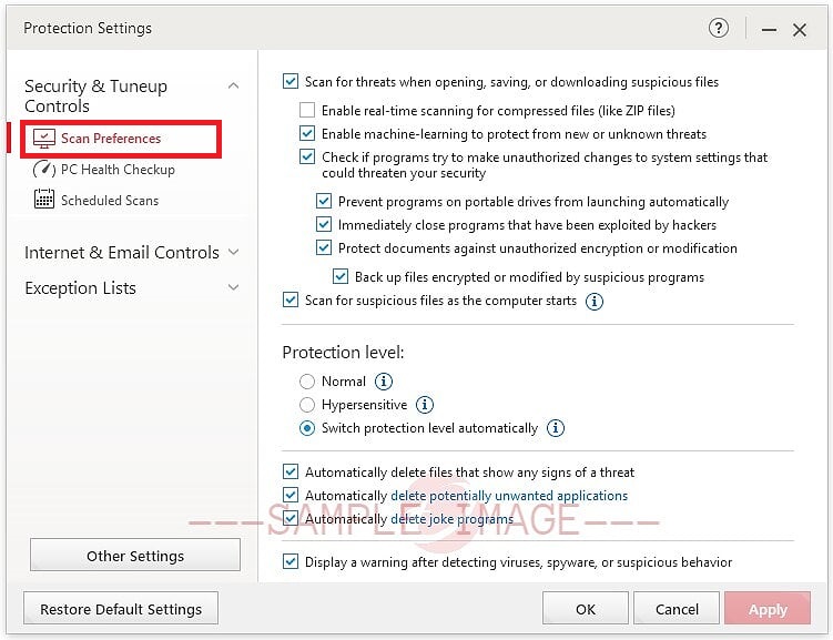Trend Micro Scan Preferences Settings