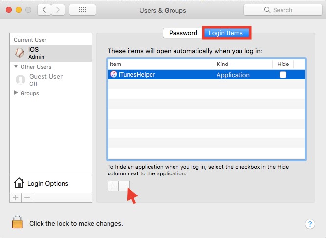 Delete Suspicious Login Items to get rid of Apple Security Breach error on Mac