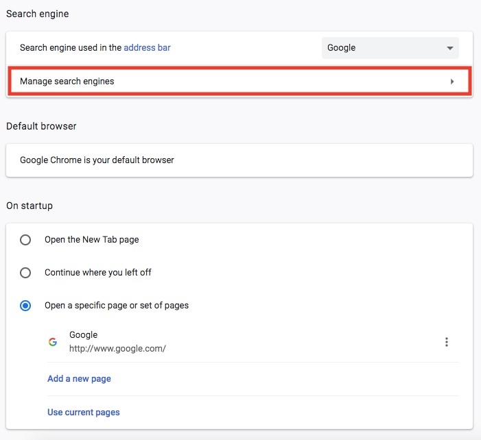 Manage search engines in Chrome on Mac