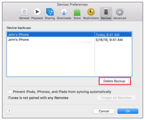 Delete Old Device backups on iTunes on Mac [Sample Image Only]