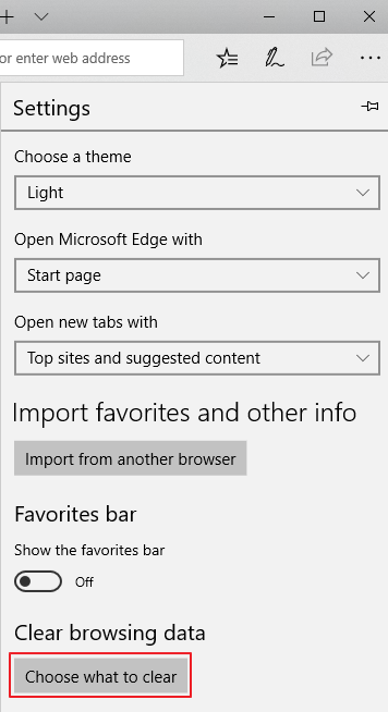 Clear browsing data through Microsoft Edge Settings