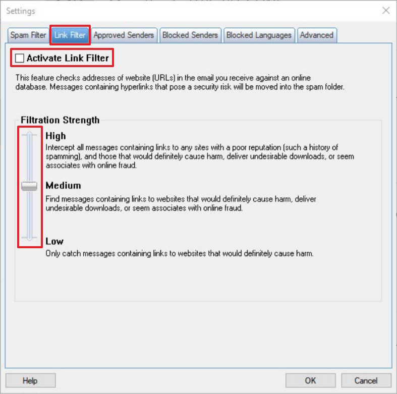 Trend Micro Link Filter Settings