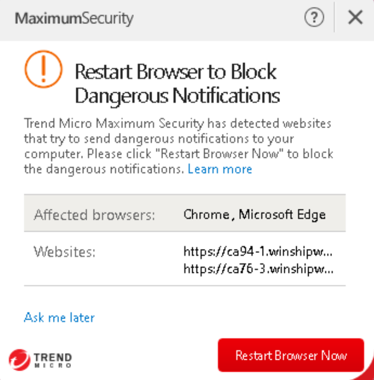 Restart Browser to Block Dangerous Notifications