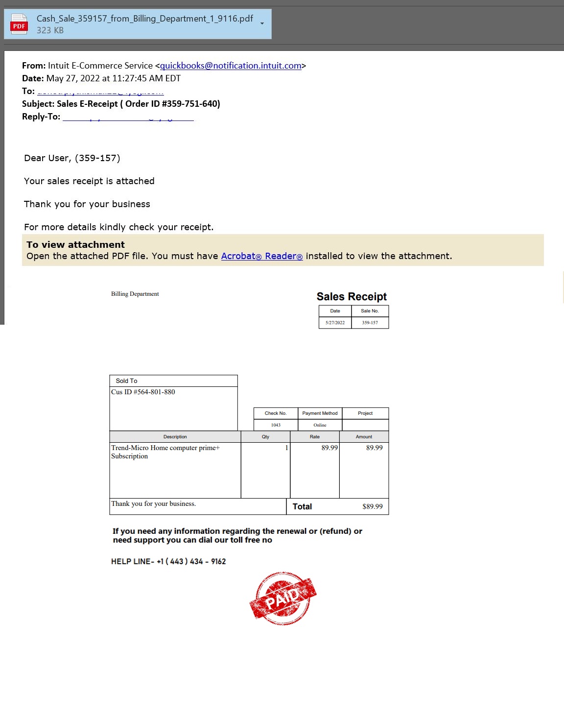 Trend Micro Fake Email Reported May 2022 Sample 1