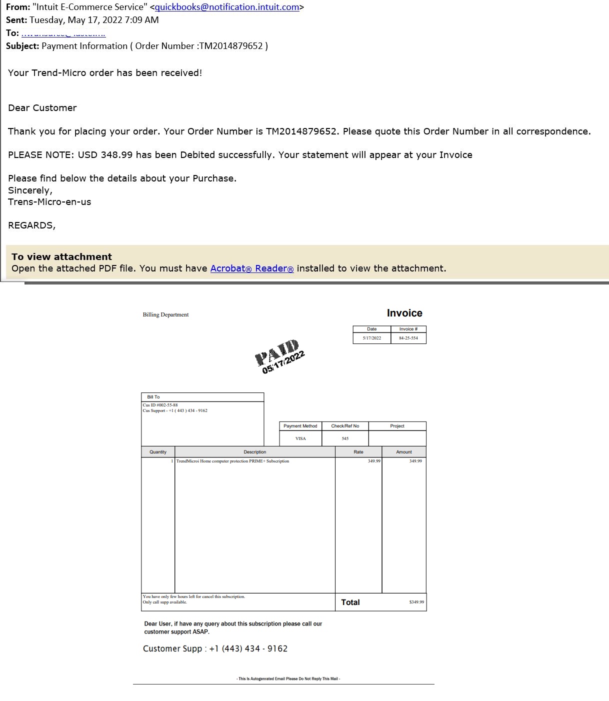 Trend Micro Fake Email Reported May 2022 Sample 2