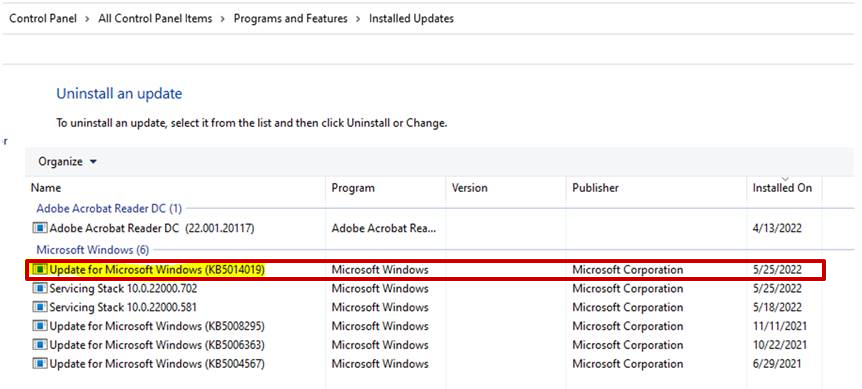 Update for Microsoft Windows KB5014019
