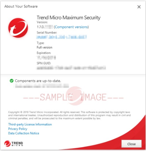 Trend Micro Security - About Your Software