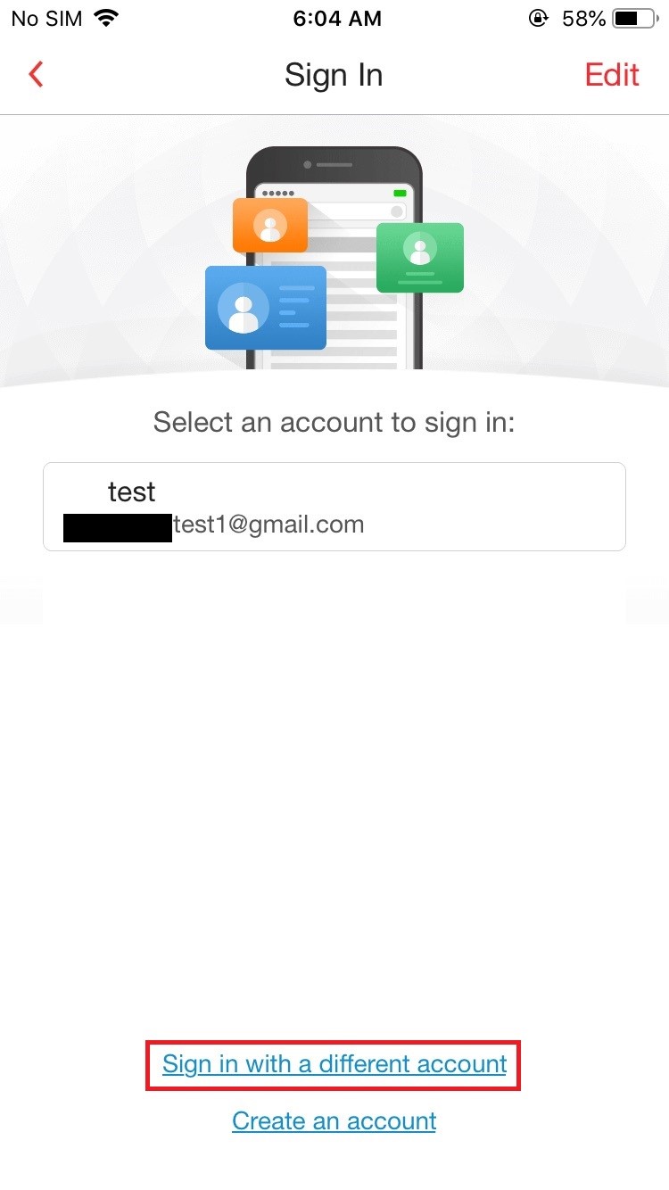 Sign in with a different account